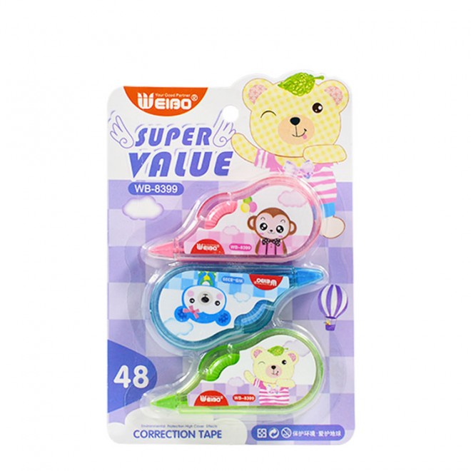 Portable 5mm 3pcs Set White out Correction Tape Children Corrector Tapes cartoon Office School Student Stationery Tape