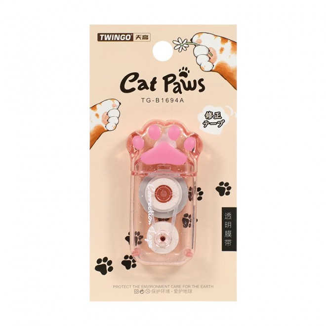 Factory Sale Portable 6M 5MM Creative Transparent cat paw Shaped Correction Tape for Kids Students School Gift