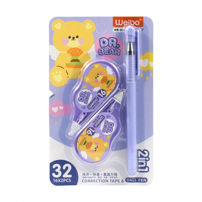 wholesale stationery set correction set gel pen and correction tape odor free for students Factory direct sales WB-8306