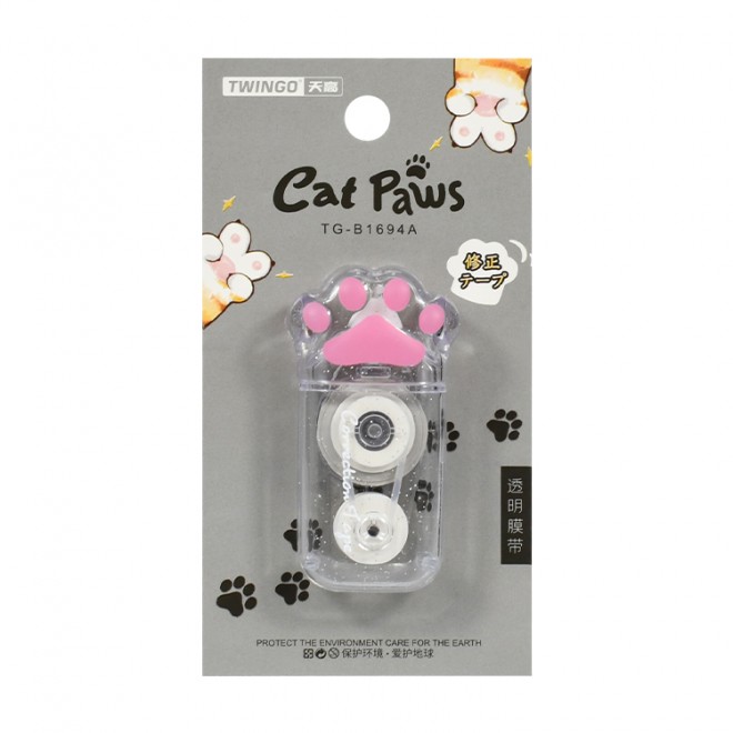 Factory Sale Portable 6M 5MM Creative Transparent cat paw Shaped Correction Tape for Kids Students School Gift