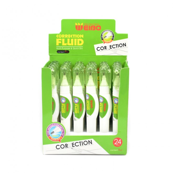 Green pen-shaped 9 ml correction fluid school office stationery supplies factory sales