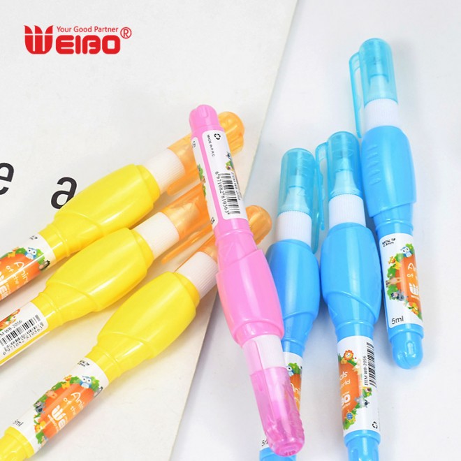 Weibo White out colored correction pen fluid Cute best correction liquid custom OEM metal tip high coverage pena cairan koreksi