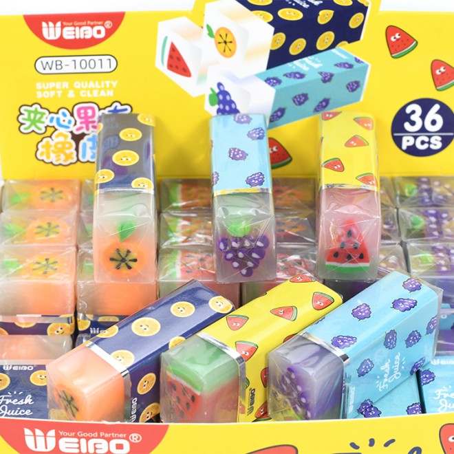 36pcs Pack Cute Cartoon Eraser And Reward Student Fruit Style Eraser Stationery For pencil Party , Homework Rewards