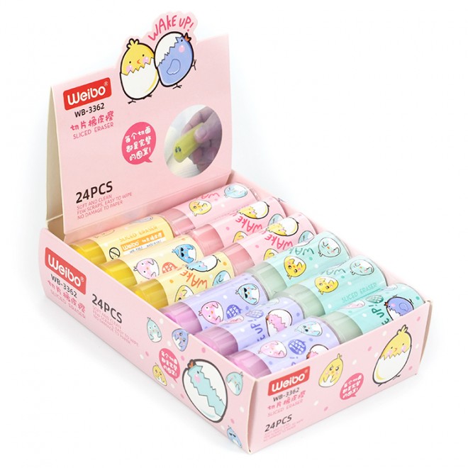 Wholesale Colored Cartoon Block Pencil Erasers Pack Of 24 Bulk School Kids Drawing Writing Removes Lead Easily Factory sale