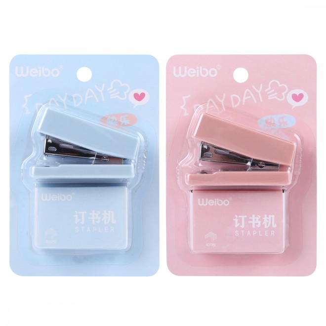 WEIBO Wholesale high quality office desktop mini manual stationery metal stapler new creative cute Blue Pink Labor saving bindin