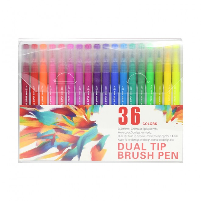 Factory 36 Colors Set Smoothly Double Tip Brush Fine Tips Pens Water Color Pen Triangle Round Adults Kids Drawing Coloring Gift