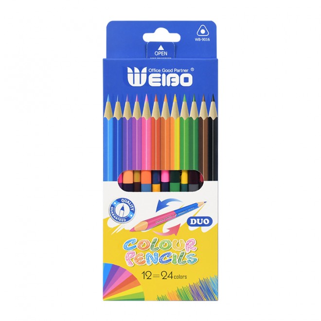 Brand WEIBO Double head with double color wooden 24 colouring pencil set drawing lapices de ColorsStandard Pencils 24 Colors