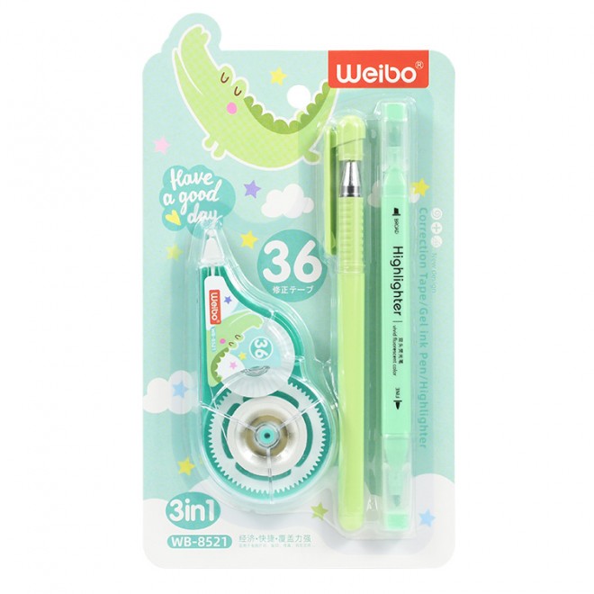 Popular Cute Stationery cartoon 6m 5mm Correction Tape Gel Pen Highlighter Set For Back To School Students Gift Promotion Set