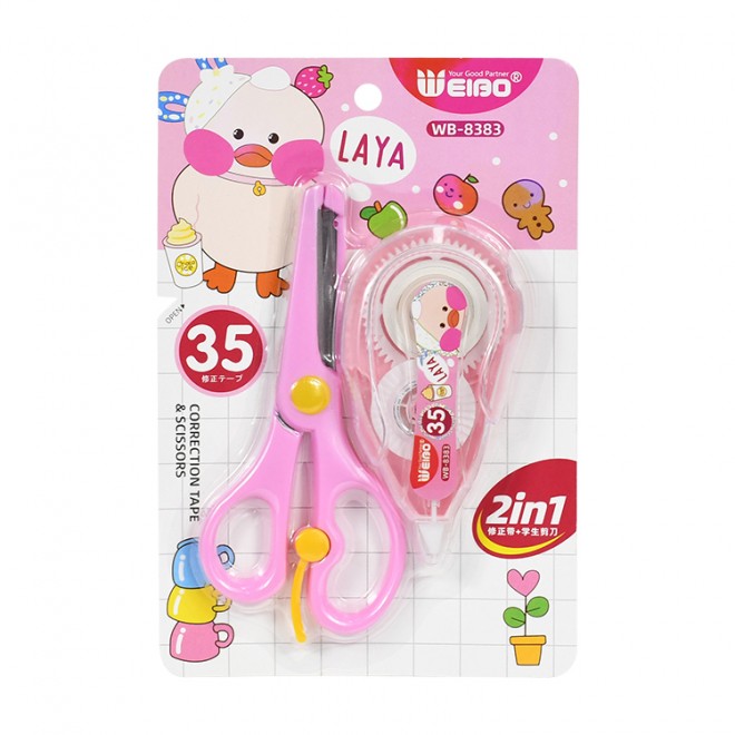 WEIBO 12m 5mm Correction tape Children Preschool scissors combination pack For School student stationery Error Revision