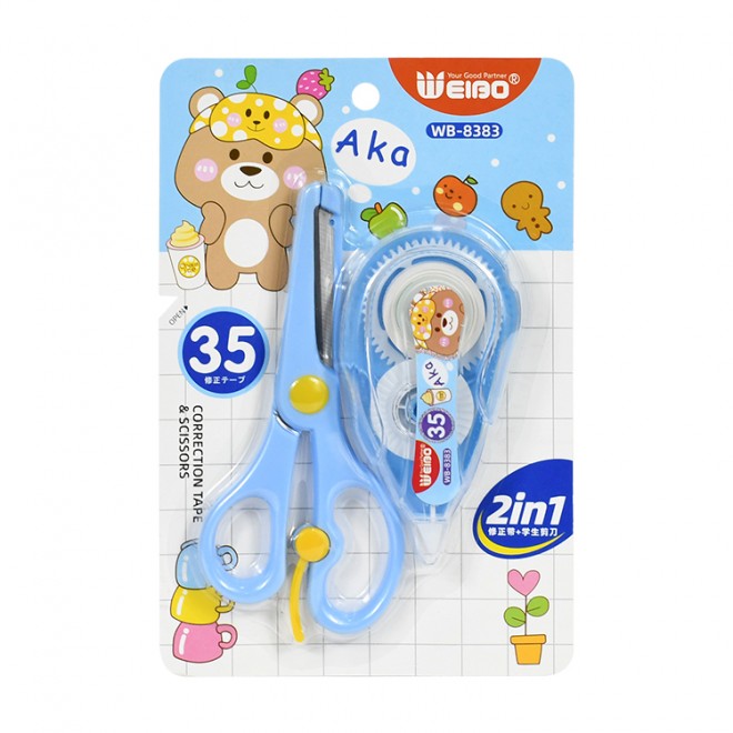 WEIBO 12m 5mm Correction tape Children Preschool scissors combination pack For School student stationery Error Revision