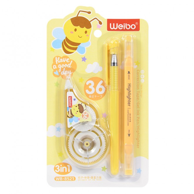 Popular Cute Stationery cartoon 6m 5mm Correction Tape Gel Pen Highlighter Set For Back To School Students Gift Promotion Set