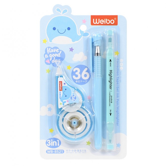 Popular Cute Stationery cartoon 6m 5mm Correction Tape Gel Pen Highlighter Set For Back To School Students Gift Promotion Set