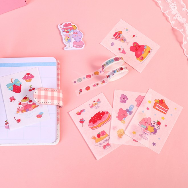 WEIBO  Student School Supplies Gift set Children Stationery Learning Set Birthday Gift Portable Gift Box Dessert rabbit pink sty