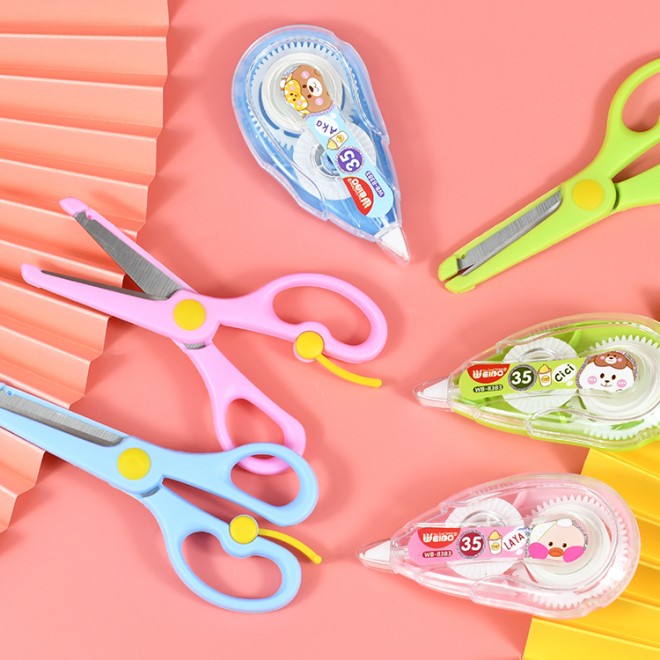 WEIBO 12m 5mm Correction tape Children Preschool scissors combination pack For School student stationery Error Revision