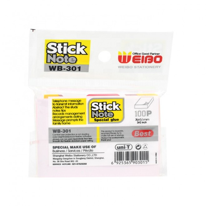 Weibo Stationery Colorful Sticky Notes Hot Sale 3x2 Inches Professional Multiple Colors High Quality Wholesale Meno Pads