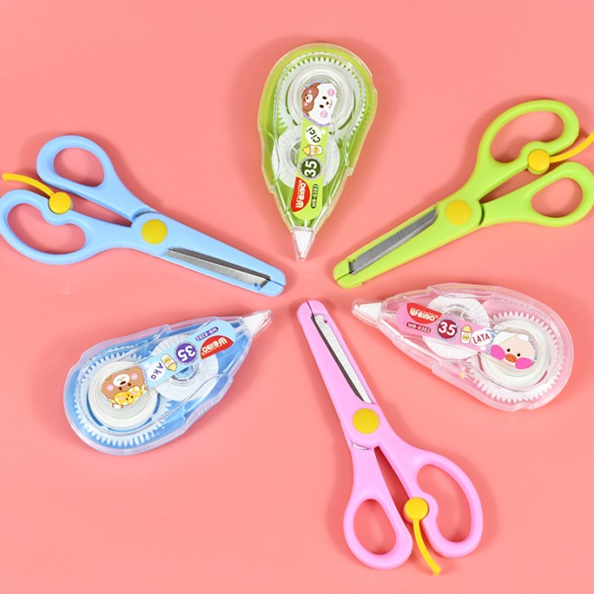 WEIBO 12m 5mm Correction tape Children Preschool scissors combination pack For School student stationery Error Revision